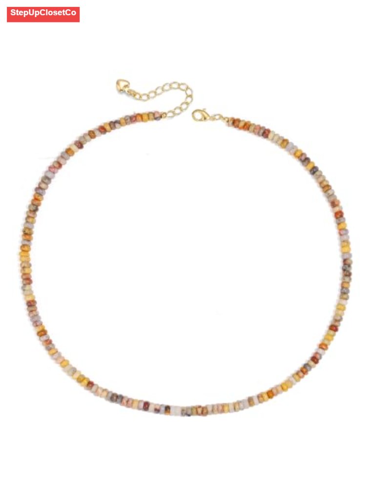 Dainty Natural Agate Beaded Choker Necklace For Women Boho Gold Plated